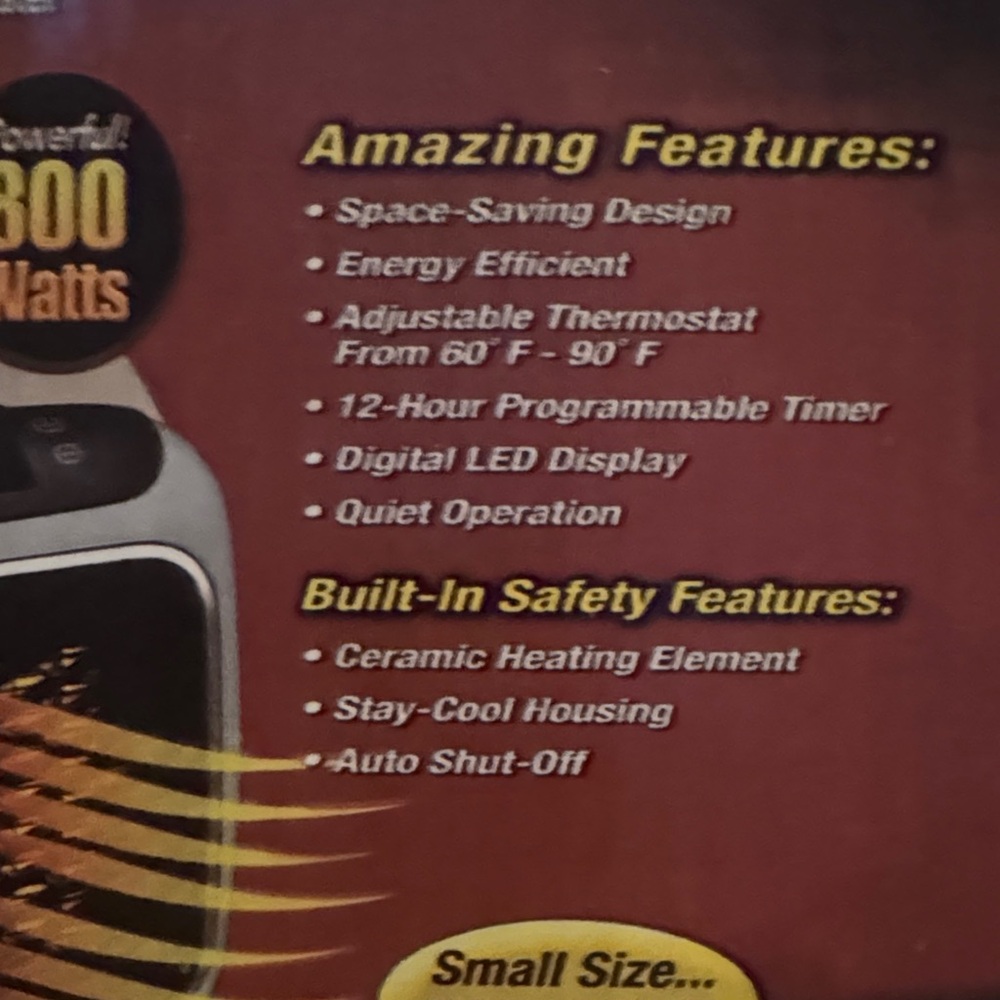 Turbo 800 Wall Outlet Space Heater - Black GREAT FOR SM OFFICE - Picture 5 of 5